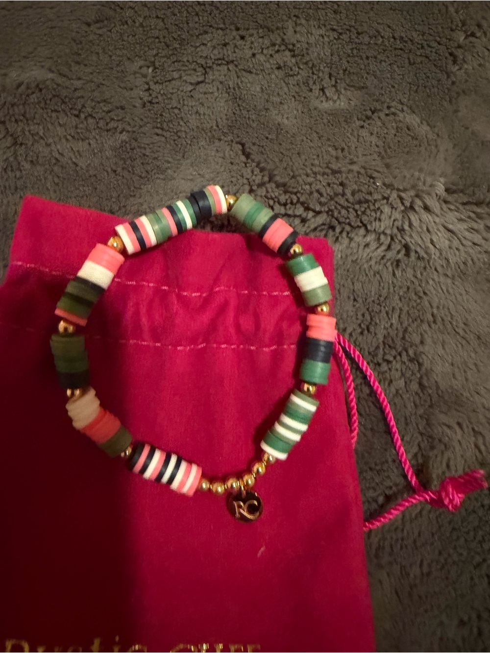 Rustic Cuff Multicolor Beaded Bracelet with Gold Charm